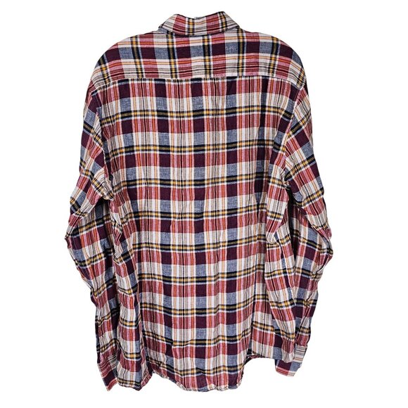 Barbour Tailored Fit Linen Shirt XL Red Plaid Preppy Coastal Lightweight Resort - Picture 2 of 11